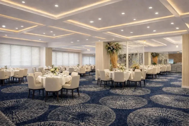 Salonul Restaurantului Belvedere din Eforie Nord, cu mese aranjate pentru evenimente